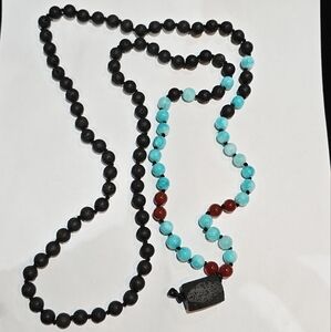 Vintage Beaded Necklace with larva, carnelian, and Peruvian Amazonite stones